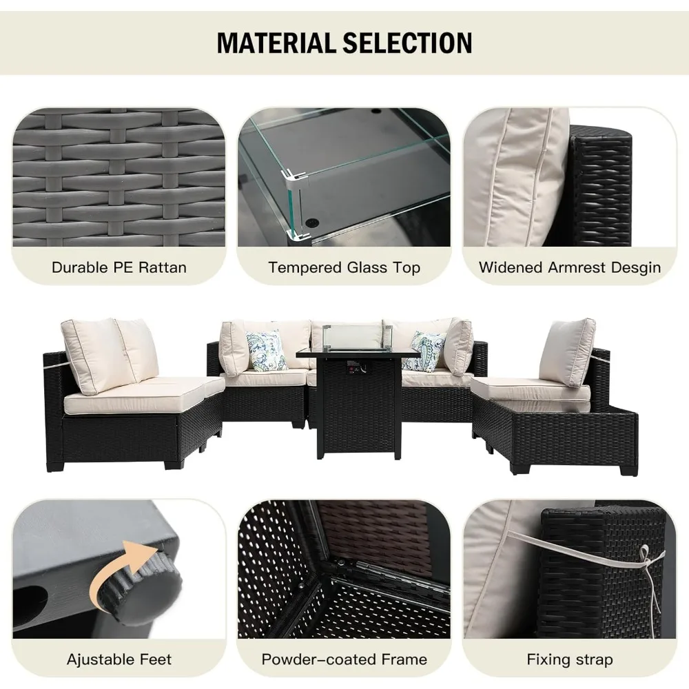 Outdoor Furniture Set With Fire Pit - أريكة مقطعية خارجية مكونة من 8