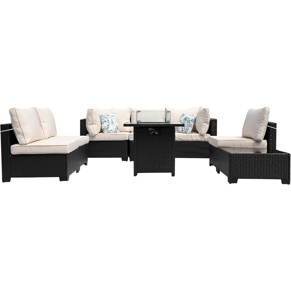 أريكة مقطعية خارجية مكونة من 8 - مراجعة Outdoor Furniture Set With Fire Pit وسعره