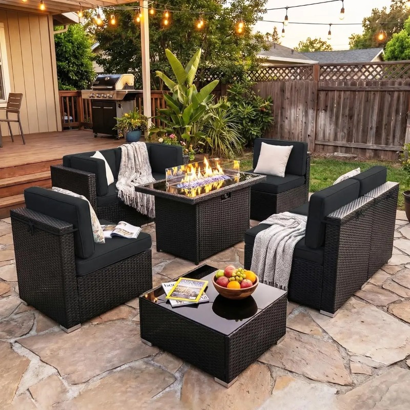 طقم أريكة من 8 قطع مصنوع من ال - مراجعة Outdoor Furniture Set With Fire Pit وسعره