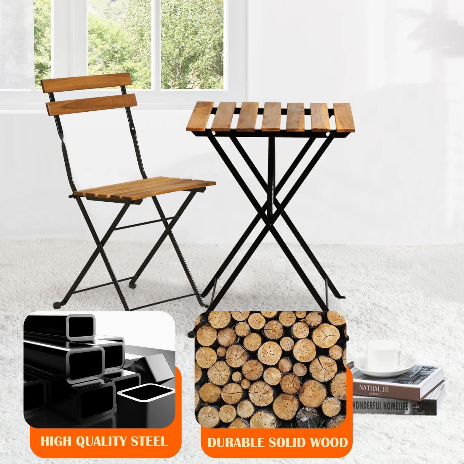 طقم بيسترو خشبي طبيعي قابل للط - مراجعة Outdoor Furniture For Patio وسعره