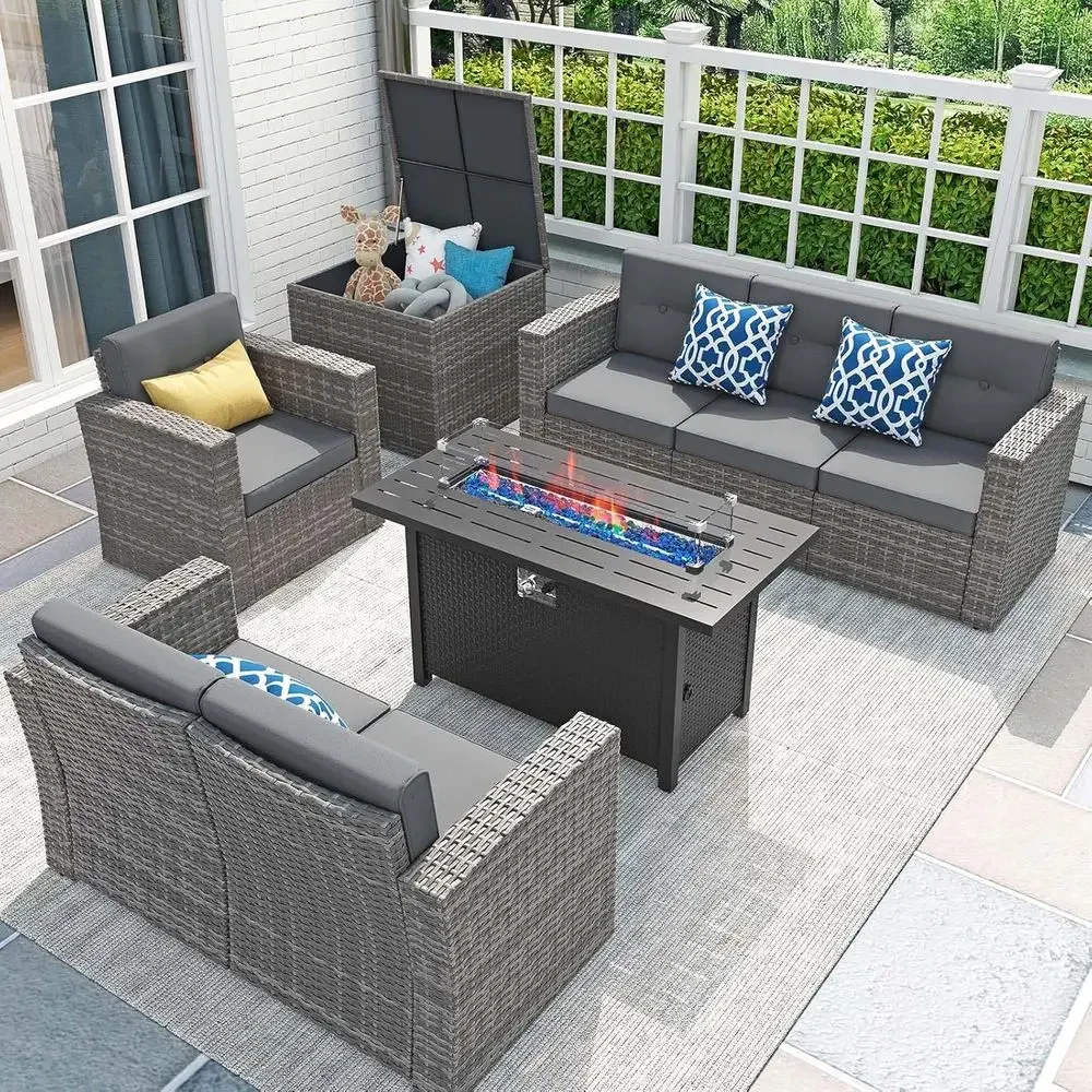 طقم أثاث فناء من 8 قطع مع طاول - مراجعة Outdoor Furniture Set With Fire Pit وسعره