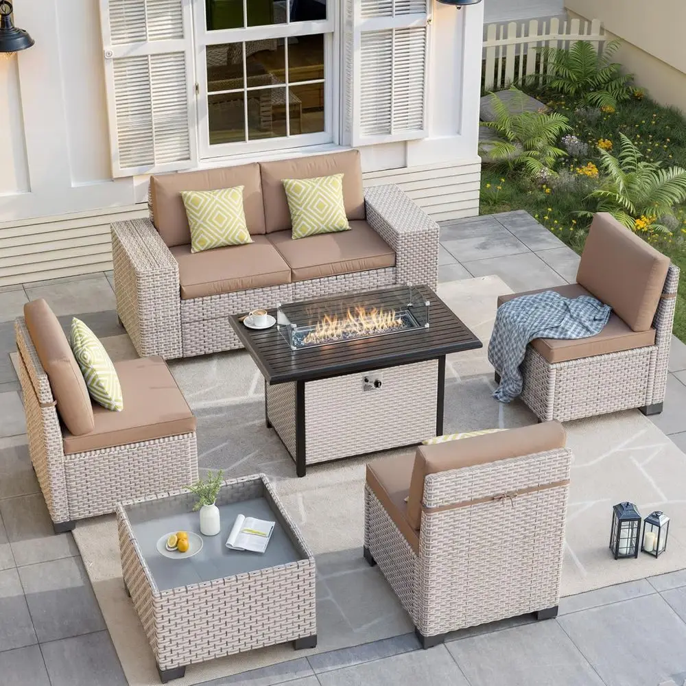 طقم أثاث خارجي مكون من 7 قطع م - مراجعة Outdoor Furniture Set With Fire Pit وسعره